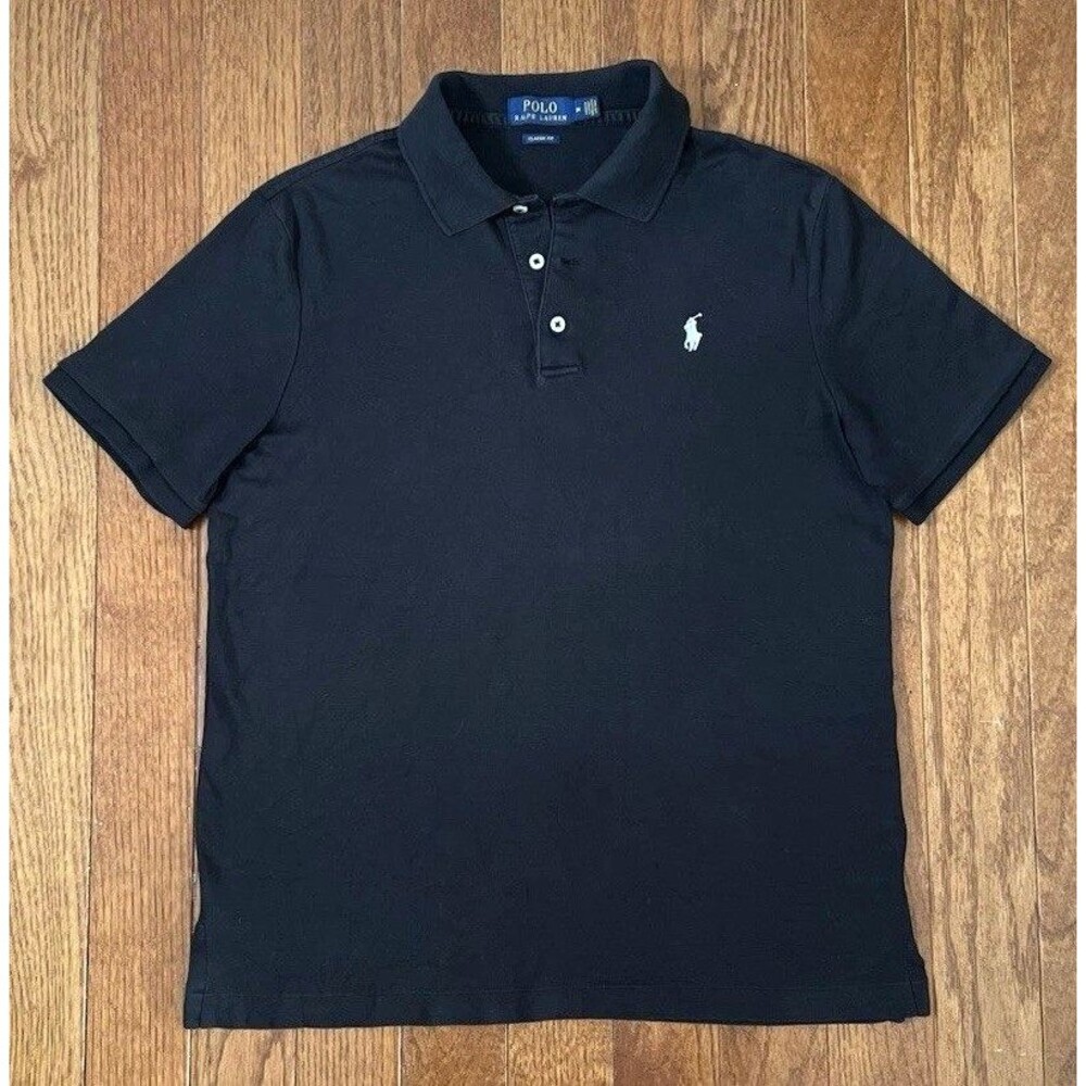 Polo Ralph Lauren Mens Medium Black Classic Fit Short Sleeve Polo Shirt